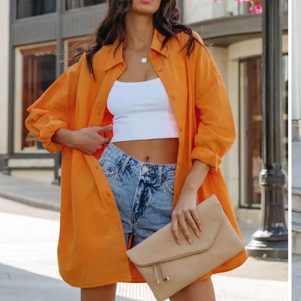 NEW- ANIA COTTON BLEND POCKETED BUTTON DOWN TOP